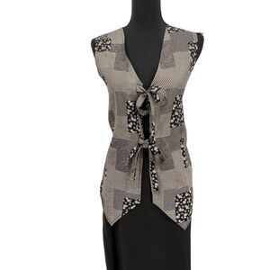 Vintage Smart Parts Lagenlook Multi Print Tie Front Career Business‎ Vest Large